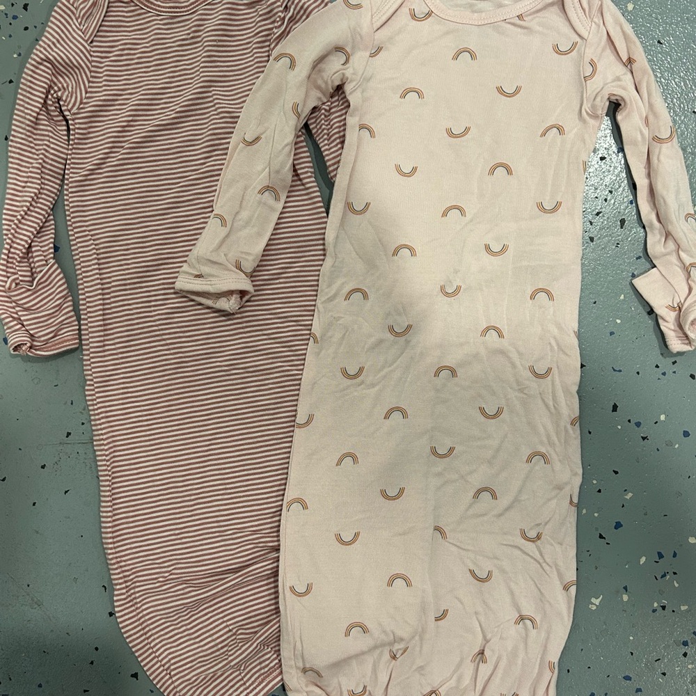 NWOT Set of 2 Cozy Newborn Pajamas/Tie Gown- Pink and Cream